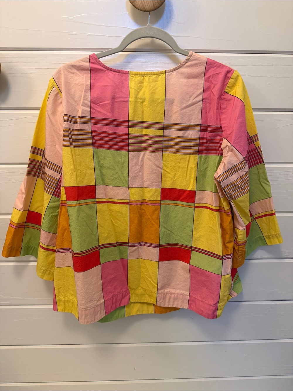 Frances Valentine Pink, Yellow and Green Colorblock Plaid Top - Picture 3 of 4